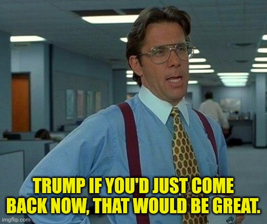 That Would Be Great Meme | TRUMP IF YOU'D JUST COME BACK NOW, THAT WOULD BE GREAT. | image tagged in memes,that would be great | made w/ Imgflip meme maker