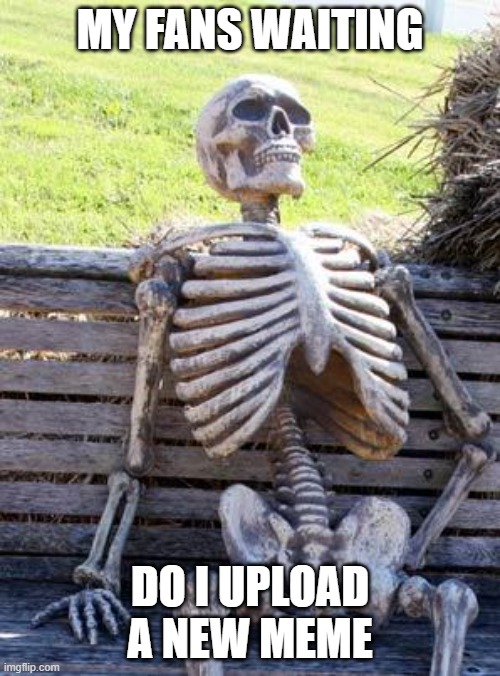 Waiting Skeleton | MY FANS WAITING; DO I UPLOAD A NEW MEME | image tagged in memes,waiting skeleton | made w/ Imgflip meme maker