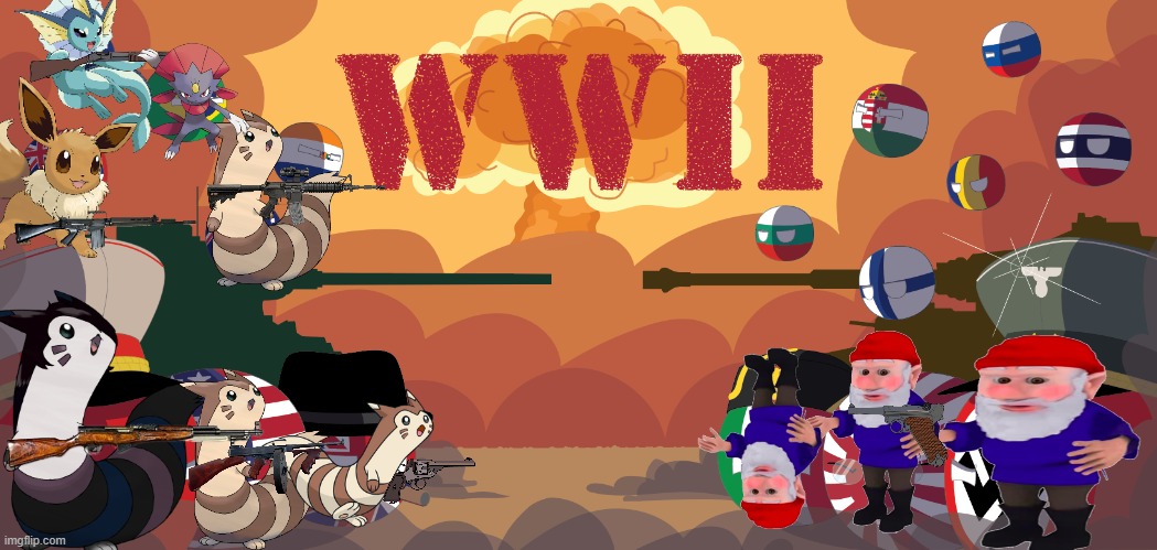 T H E  W A R (with weapons and more allies) | image tagged in wwii countryballs | made w/ Imgflip meme maker