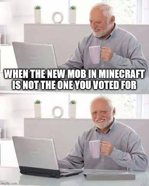 Vote for Ally! | WHEN THE NEW MOB IN MINECRAFT IS NOT THE ONE YOU VOTED FOR | image tagged in memes,hide the pain harold | made w/ Imgflip meme maker