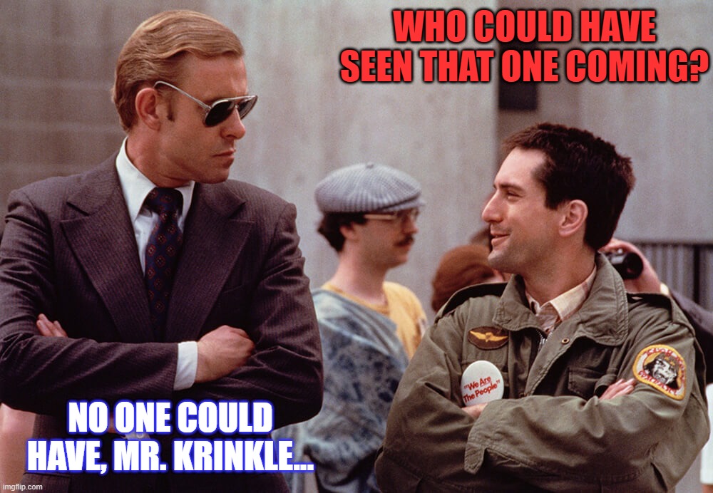 WHO COULD HAVE SEEN THAT ONE COMING? NO ONE COULD HAVE, MR. KRINKLE... | made w/ Imgflip meme maker