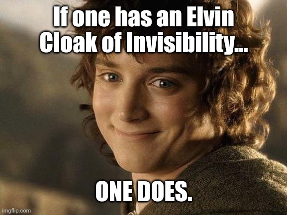 There's always a trick... | If one has an Elvin Cloak of Invisibility... ONE DOES. | image tagged in there's always a trick | made w/ Imgflip meme maker