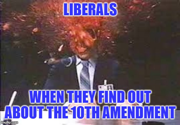 Exploding head | LIBERALS WHEN THEY FIND OUT ABOUT THE 10TH AMENDMENT | image tagged in exploding head | made w/ Imgflip meme maker