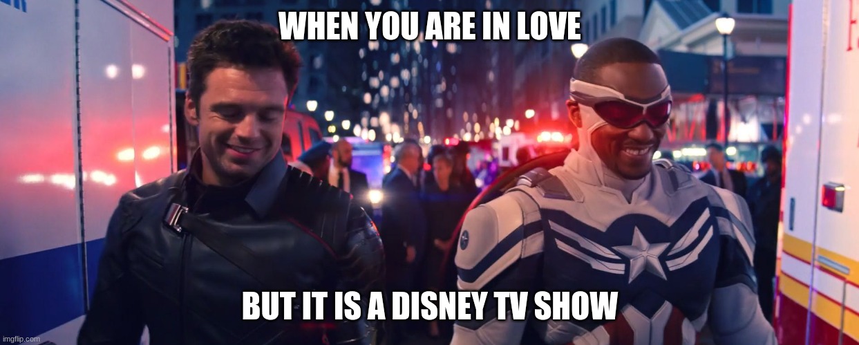 Just two guys | WHEN YOU ARE IN LOVE; BUT IT IS A DISNEY TV SHOW | image tagged in marvel | made w/ Imgflip meme maker