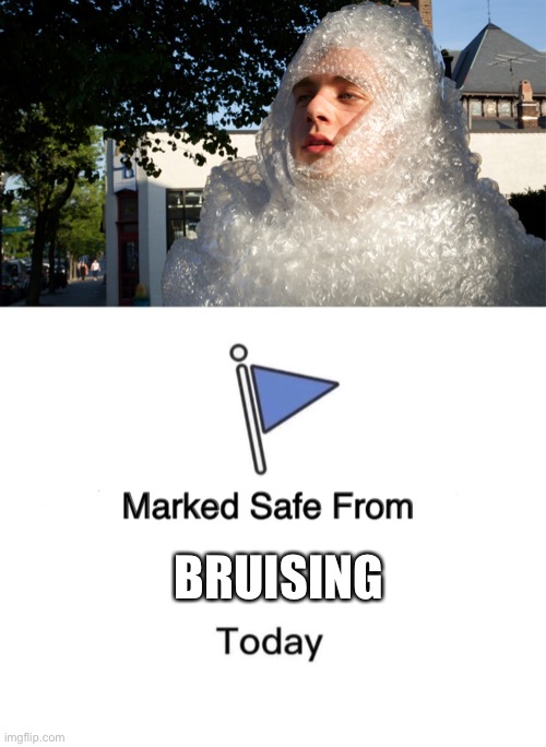 Marked safe | BRUISING | image tagged in bubble wrap safety boi,memes,marked safe from | made w/ Imgflip meme maker
