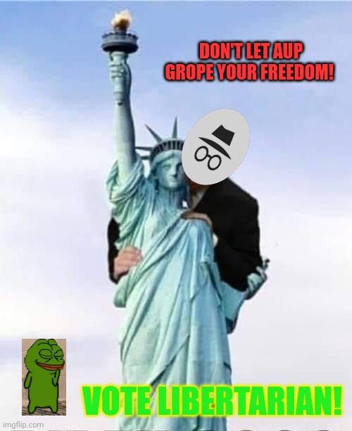 Can you TRUST Sleepy Incognito with your freedom? I didn't think so! | DON'T LET AUP GROPE YOUR FREEDOM! VOTE LIBERTARIAN! | image tagged in hands off,my liberty,incognito,vote,pepe the frog | made w/ Imgflip meme maker