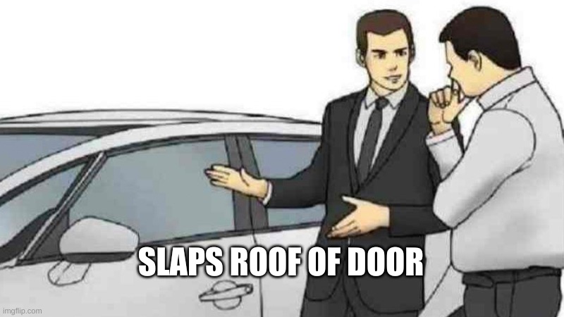 Car Salesman Slaps Roof Of Car Meme | SLAPS ROOF OF DOOR | image tagged in memes,car salesman slaps roof of car | made w/ Imgflip meme maker