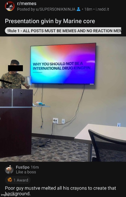 Marine core presentation | image tagged in marines,military,crayons,memes | made w/ Imgflip meme maker