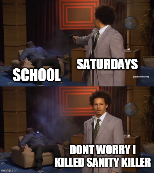 Who Killed Hannibal | SATURDAYS; SCHOOL; DONT WORRY I KILLED SANITY KILLER | image tagged in memes,who killed hannibal | made w/ Imgflip meme maker