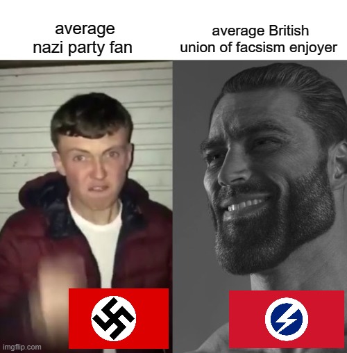 Average Fan vs Average Enjoyer | average British union of facsism enjoyer; average nazi party fan | image tagged in average fan vs average enjoyer | made w/ Imgflip meme maker