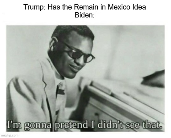 He took it, claimed it, and denied it while trying to stop it (very confusing) | Trump: Has the Remain in Mexico Idea
Biden: | image tagged in i'm gonna pretend i didn't see that,biden | made w/ Imgflip meme maker