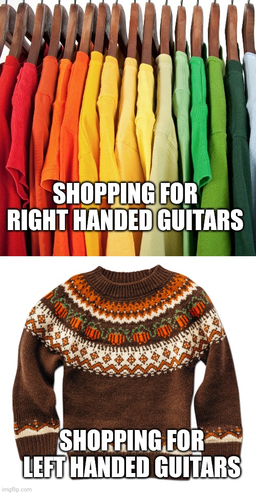 SHOPPING FOR RIGHT HANDED GUITARS; SHOPPING FOR LEFT HANDED GUITARS | image tagged in funny memes | made w/ Imgflip meme maker