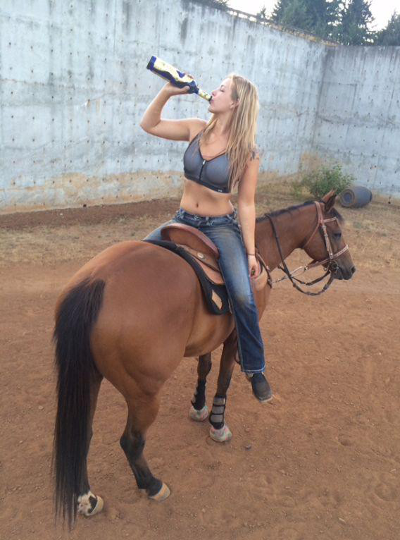 Woman Drinking Horse Cowgirl Fun Blank Meme Template