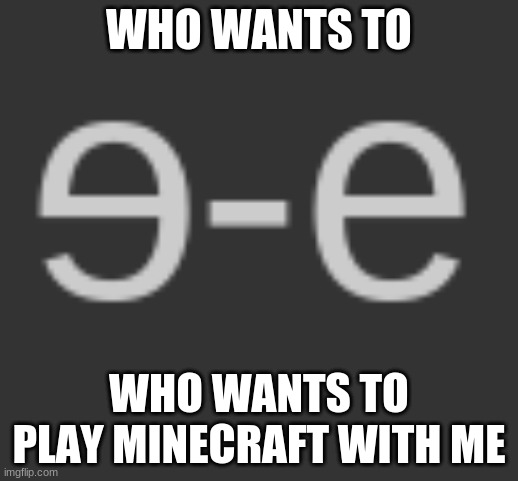 e-e | WHO WANTS TO; WHO WANTS TO PLAY MINECRAFT WITH ME | image tagged in e-e | made w/ Imgflip meme maker