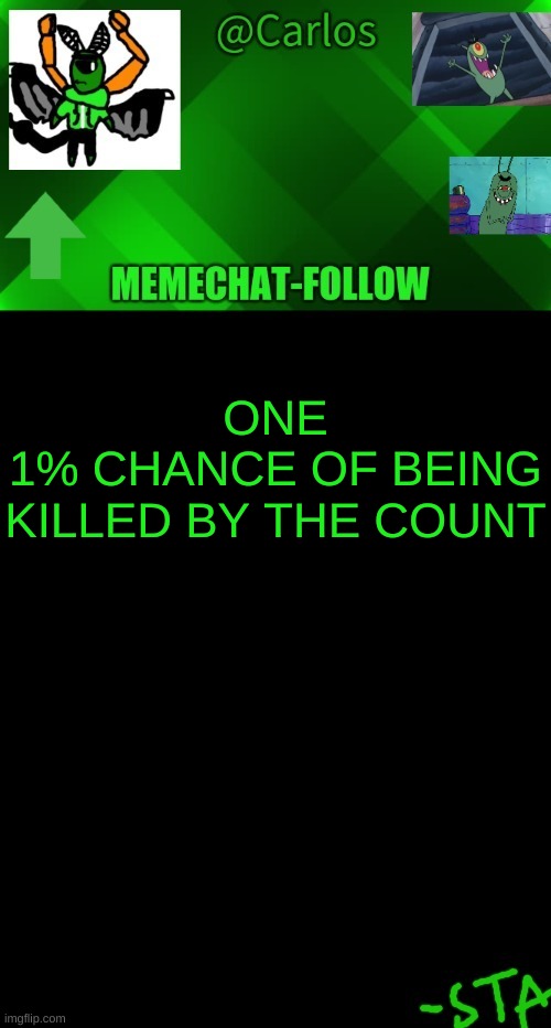 AH AH AH AH AH | ONE
1% CHANCE OF BEING KILLED BY THE COUNT | made w/ Imgflip meme maker