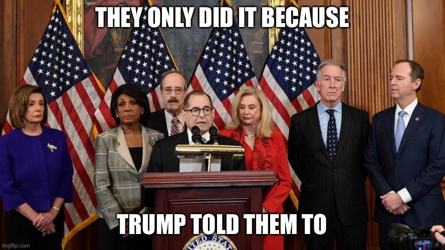 House Democrats | THEY ONLY DID IT BECAUSE TRUMP TOLD THEM TO | image tagged in house democrats | made w/ Imgflip meme maker