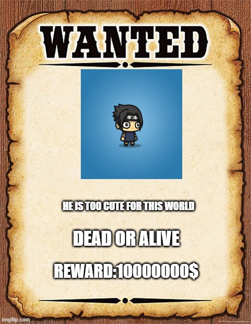 wanted poster | HE IS TOO CUTE FOR THIS WORLD; DEAD OR ALIVE; REWARD:10000000$ | image tagged in wanted poster | made w/ Imgflip meme maker