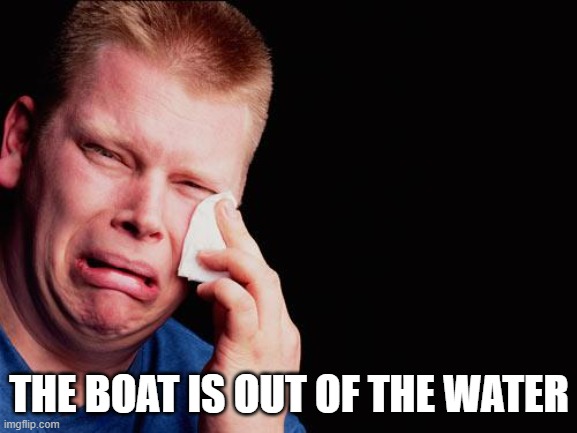 out of the water | THE BOAT IS OUT OF THE WATER | image tagged in cry | made w/ Imgflip meme maker