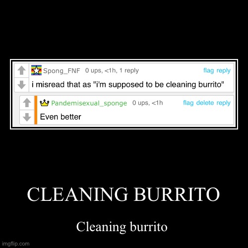 Cleaning burrito | image tagged in funny,demotivationals,demisexual_sponge | made w/ Imgflip demotivational maker