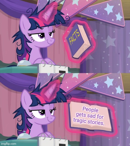Twilight's Fact Book (Remastered) | People gets sad for tragic stories. | image tagged in twilight's fact book remastered | made w/ Imgflip meme maker