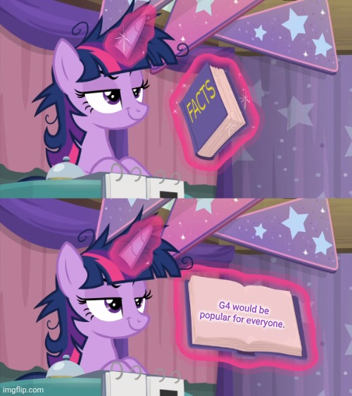 Twilight's Fact Book (Remastered) | G4 would be popular for everyone. | image tagged in twilight's fact book remastered,double d facts book,memes | made w/ Imgflip meme maker