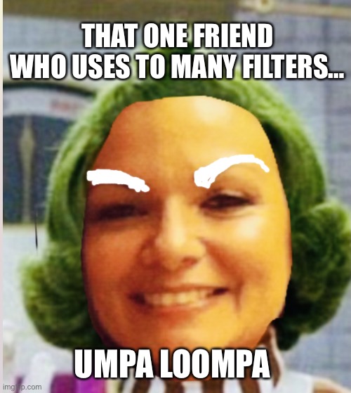 Ompa lumpa | THAT ONE FRIEND WHO USES TO MANY FILTERS…; UMPA LOOMPA | image tagged in ompa lumpa | made w/ Imgflip meme maker