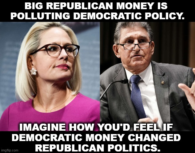 Beware of payback. | BIG REPUBLICAN MONEY IS 
POLLUTING DEMOCRATIC POLICY. IMAGINE HOW YOU'D FEEL IF 
DEMOCRATIC MONEY CHANGED 
REPUBLICAN POLITICS. | image tagged in democratic party,policy,republican,greed,pollution | made w/ Imgflip meme maker