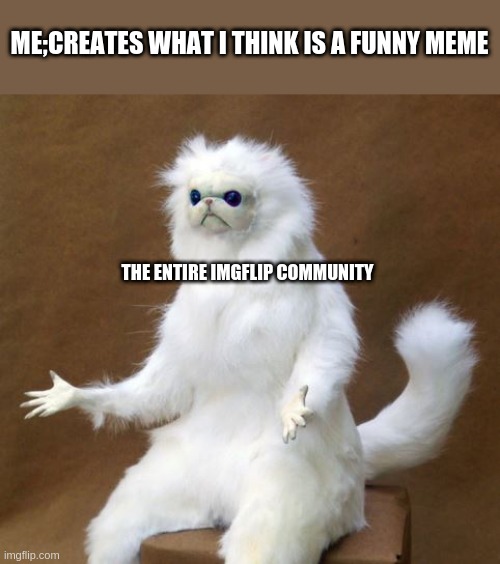 ME;CREATES WHAT I THINK IS A FUNNY MEME; THE ENTIRE IMGFLIP COMMUNITY | image tagged in why cant i,imgflip community,bad memes | made w/ Imgflip meme maker