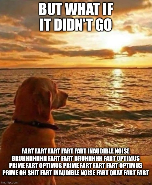 BUT WHAT IF IT DIDN’T GO; FART FART FART FART FART INAUDIBLE NOISE BRUHHHHHHH FART FART BRUHHHHH FART OPTIMUS PRIME FART OPTIMUS PRIME FART FART FART OPTIMUS PRIME OH SHIT FART INAUDIBLE NOISE FART OKAY FART FART | made w/ Imgflip meme maker