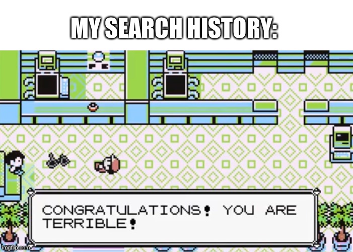 Congratulations you are terrible | MY SEARCH HISTORY: | image tagged in congratulations you are terrible | made w/ Imgflip meme maker
