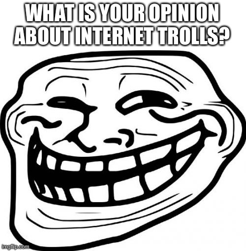 Troll Face Meme | WHAT IS YOUR OPINION ABOUT INTERNET TROLLS? | image tagged in memes,troll face | made w/ Imgflip meme maker