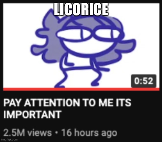 Pay attention to me its important | LICORICE | image tagged in pay attention to me its important | made w/ Imgflip meme maker