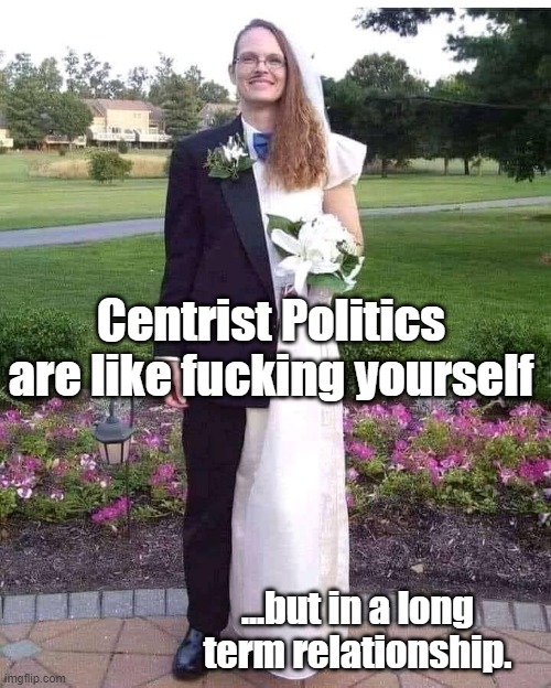 Centrist Politics | Centrist Politics are like fucking yourself; ...but in a long term relationship. | image tagged in centrist,centerist,middle,un politics,pragmatist | made w/ Imgflip meme maker