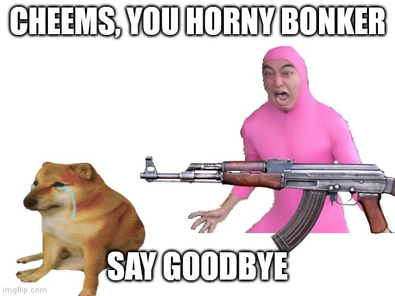 ChEeMs Is A mOnStRoSiTy!!1!1!1! | CHEEMS, YOU HORNY BONKER; SAY GOODBYE | image tagged in cheems,filthy frank | made w/ Imgflip meme maker