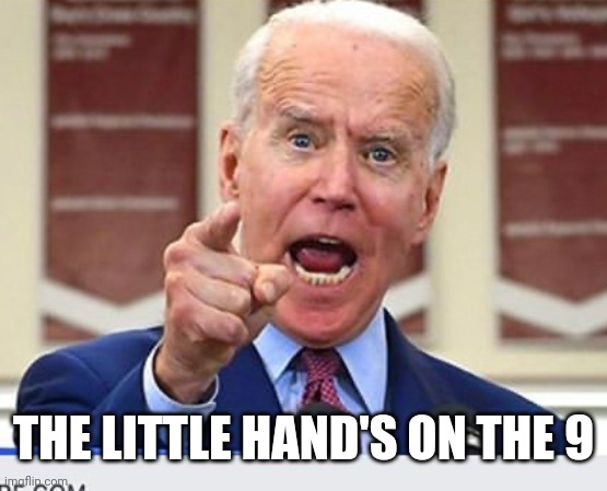 Joe Biden no malarkey | THE LITTLE HAND'S ON THE 9 | image tagged in joe biden no malarkey | made w/ Imgflip meme maker