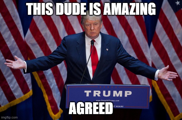 Donald Trump | THIS DUDE IS AMAZING; AGREED | image tagged in donald trump | made w/ Imgflip meme maker