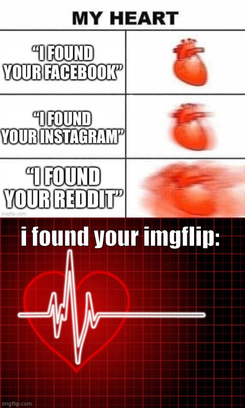 if anyone found out i had imgflip i would jump out of a window | i found your imgflip: | image tagged in heart stop | made w/ Imgflip meme maker