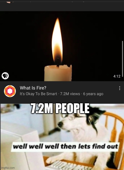What is fire ;-; | 7.2M PEOPLE | image tagged in memes,lets find out,dog,what is fire | made w/ Imgflip meme maker