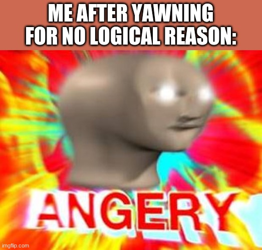 i feel like !@!$(()* upon finishing a yawn |  ME AFTER YAWNING FOR NO LOGICAL REASON: | image tagged in surreal angery | made w/ Imgflip meme maker
