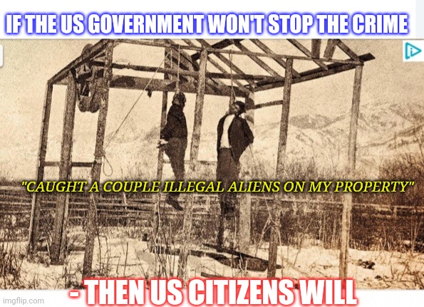 Stop the invasion | IF THE US GOVERNMENT WON'T STOP THE CRIME; "CAUGHT A COUPLE ILLEGAL ALIENS ON MY PROPERTY"; - THEN US CITIZENS WILL | image tagged in stop,illegal immigration | made w/ Imgflip meme maker