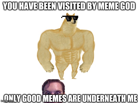 Blank White Template | YOU HAVE BEEN VISITED BY MEME GOD; ONLY GOOD MEMES ARE UNDERNEATH ME | image tagged in blank white template,god,sus | made w/ Imgflip meme maker