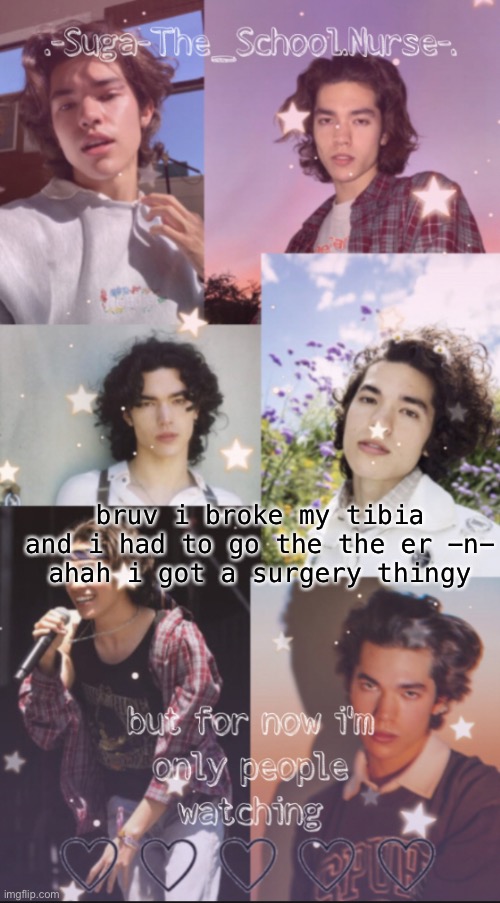 i have a splint on and my ankle hurts so b a d | bruv i broke my tibia and i had to go the the er -n-
ahah i got a surgery thingy | image tagged in conan gray template | made w/ Imgflip meme maker