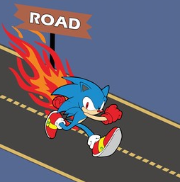 High Quality SONIC RUNNING ON THE ROAD Blank Meme Template