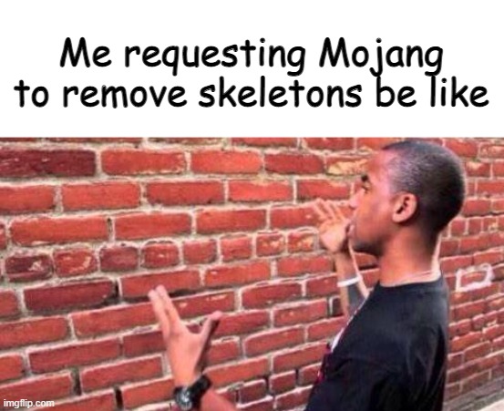 I wish skeletons are removed in the game | Me requesting Mojang to remove skeletons be like | image tagged in brick wall,minecraft,gaming | made w/ Imgflip meme maker