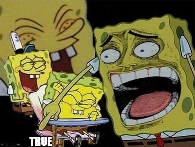Spongebob laughing Hysterically | TRUE | image tagged in spongebob laughing hysterically | made w/ Imgflip meme maker