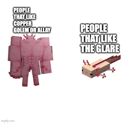 ALLAY SUPREMACY!!!! | PEOPLE THAT LIKE COPPER GOLEM OR ALLAY; PEOPLE THAT LIKE THE GLARE | image tagged in minecraft,memes | made w/ Imgflip meme maker