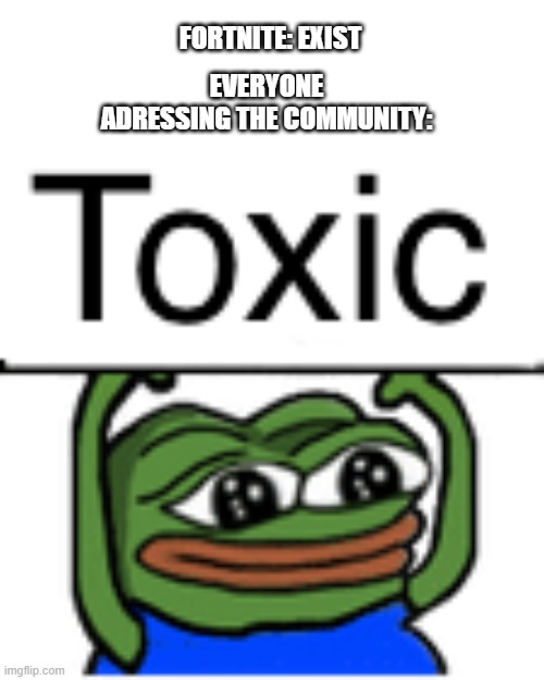 How people react to fortnite community | EVERYONE ADRESSING THE COMMUNITY:; FORTNITE: EXIST | image tagged in toxic | made w/ Imgflip meme maker