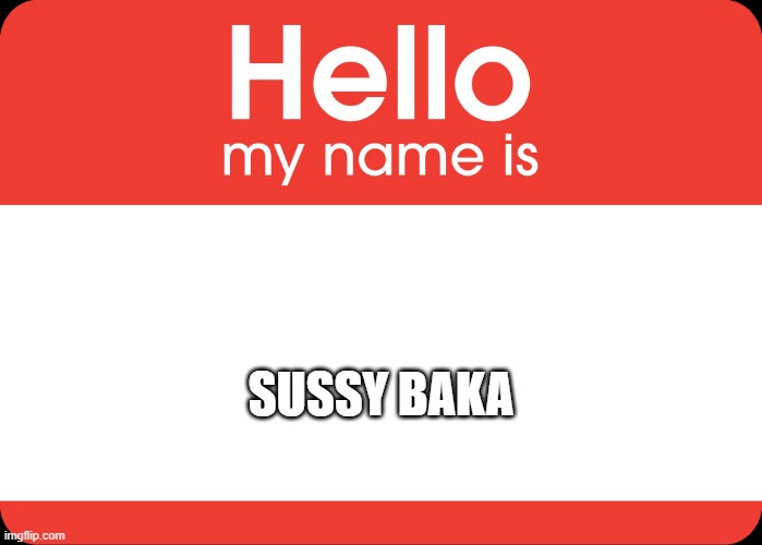 Hello My Name Is | SUSSY BAKA | image tagged in hello my name is | made w/ Imgflip meme maker