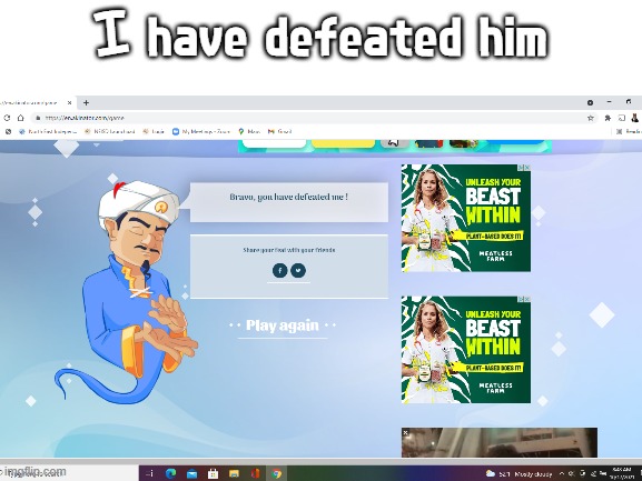 Makes you wonder what the character was | I have defeated him | image tagged in blank white template,akinator,defeat,scratchin melodii,wait are there spoilers in the tags,take it back | made w/ Imgflip meme maker