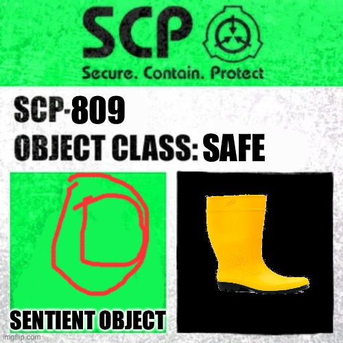 SCP Label Template: Safe |  SAFE; 809; SENTIENT OBJECT | image tagged in scp label template safe | made w/ Imgflip meme maker